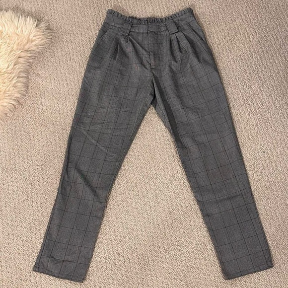 Gray Dress Pants with Printed Checkered Print - Picture 1 of 4